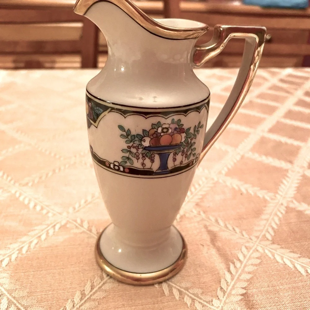 Noritake Creamer Pitcher Fruit & Floral Gold Trim Handpainted